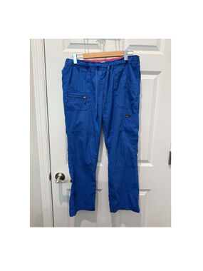 Koi Lite Women's Blue Scrub Pants M Petite Drawstring Zip Pocket Poly/Spandex